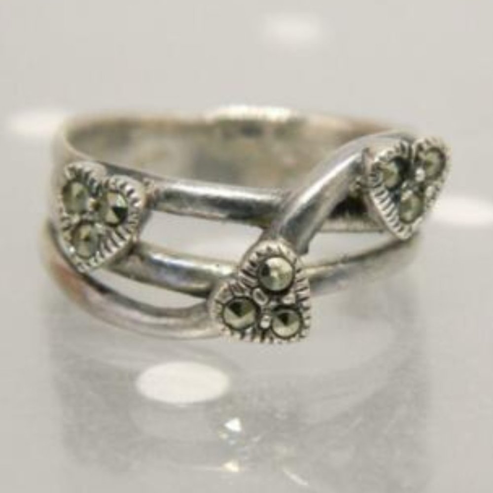 Michael Anthony 925 MA Sterling Silver Marcasite Heart Wire Band Ring